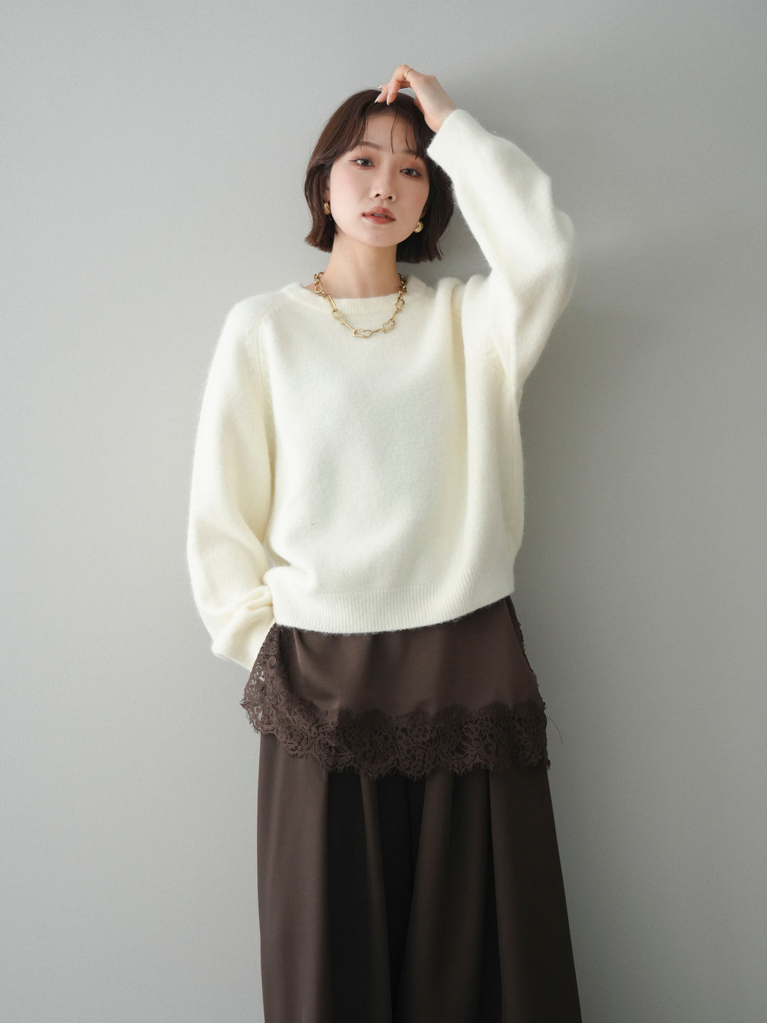 [予約]クルーネックモチモチニットプルオーバー/white