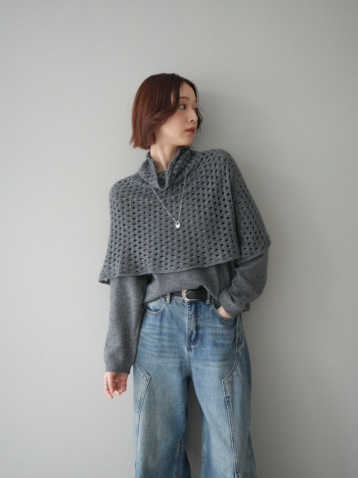[予約]メッシュケープアンサンブルニットプルオーバー/darkgray