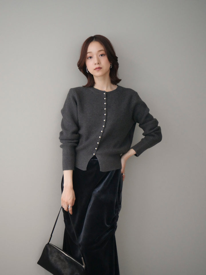 [予約]シルバーボタン畦編みニットカーディガン/charcoal
