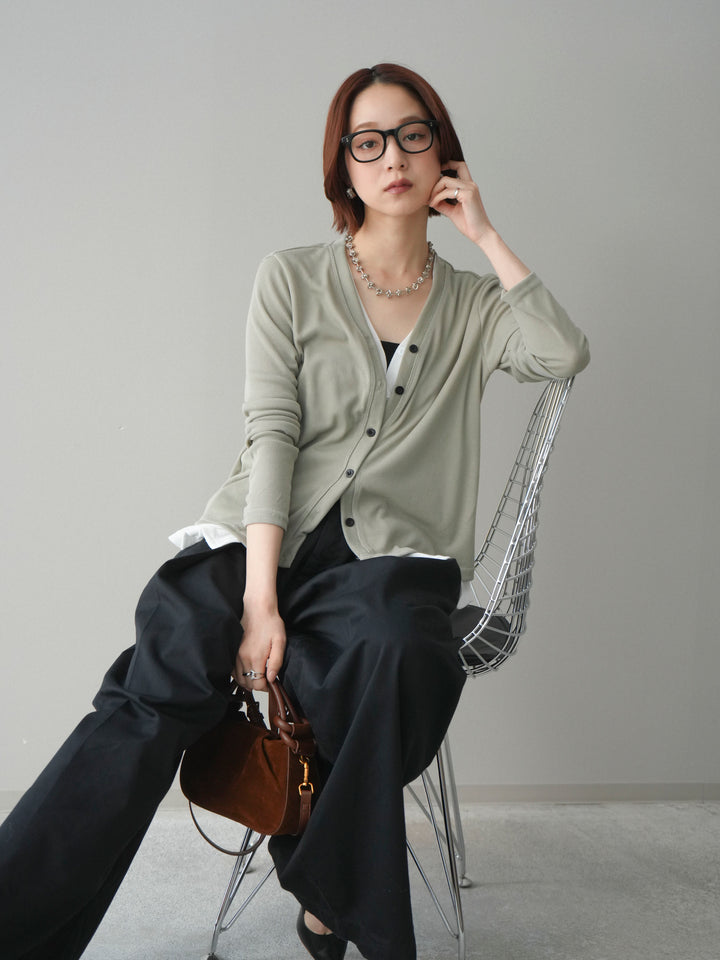 [予約]配色レイヤードカットリブカーディガン/lightgreen