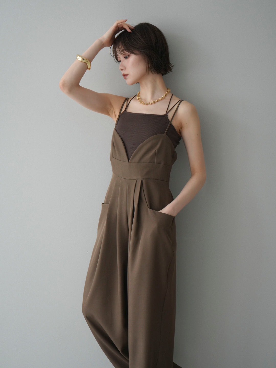 [予約]バックデザインサロペット/brown