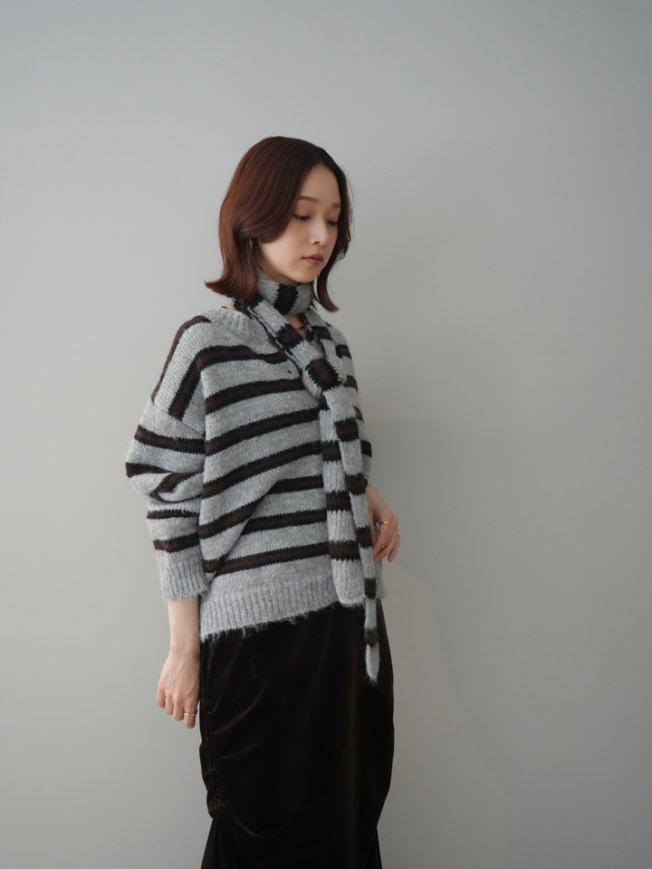 [SET]ボウタイ付きボーダーニットプルオーバー+選べるアクセセット(2set)