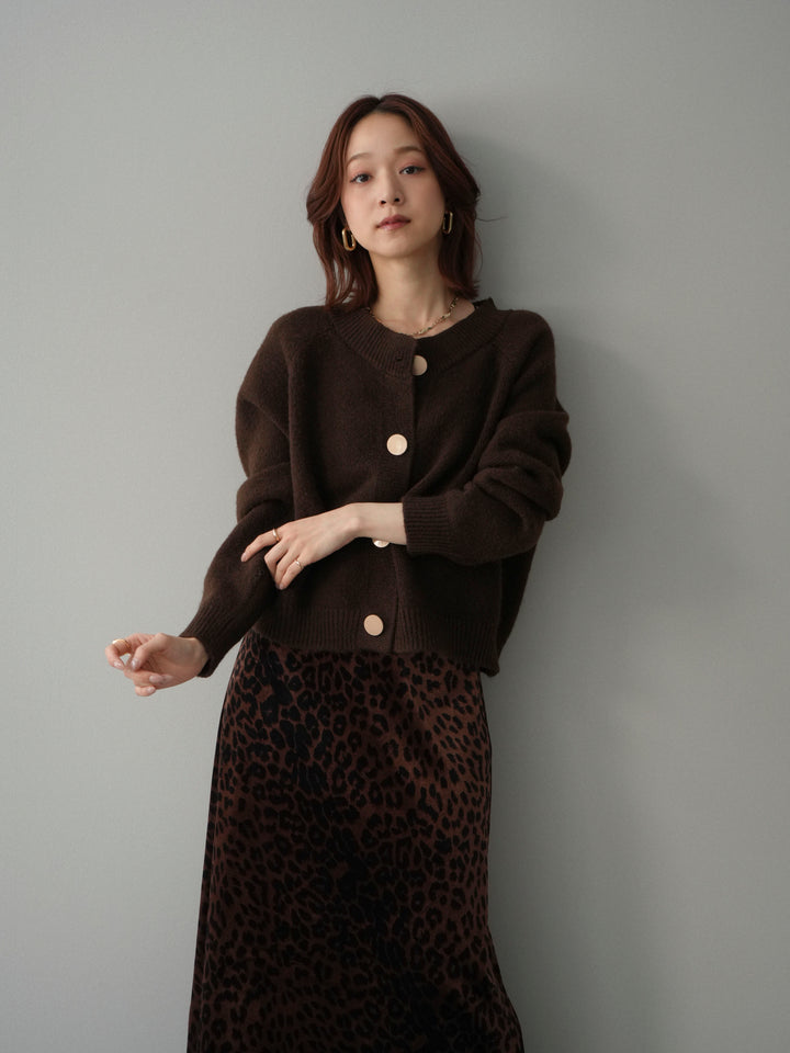 [SET]BIGボタンニットカーディガン+レオパードベロアナロースカート(2set)