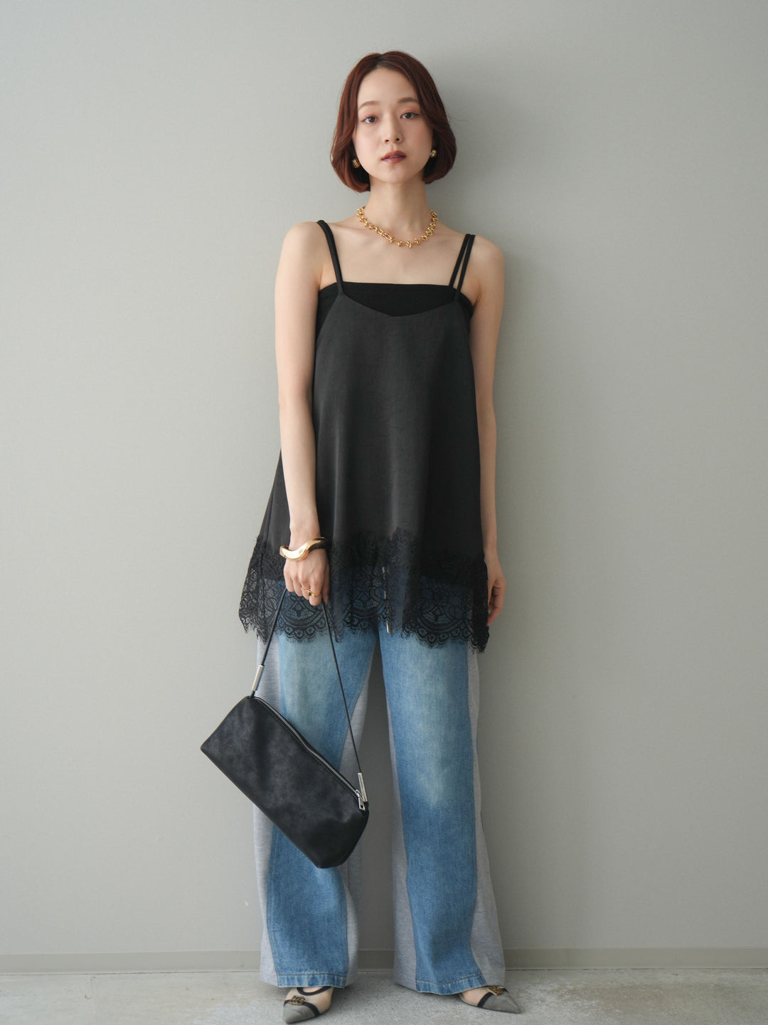 [予約]デニム切替スウェットパンツ/gray