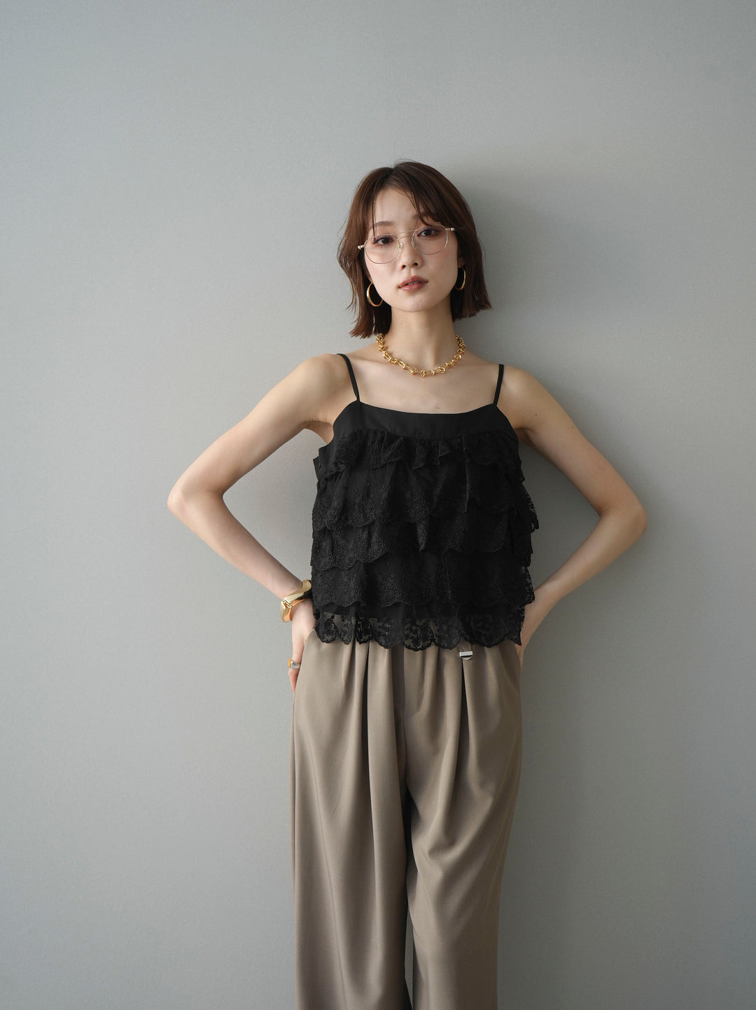 [SET]スカラップレースフリルキャミソール+選べるアクセセット(2set)