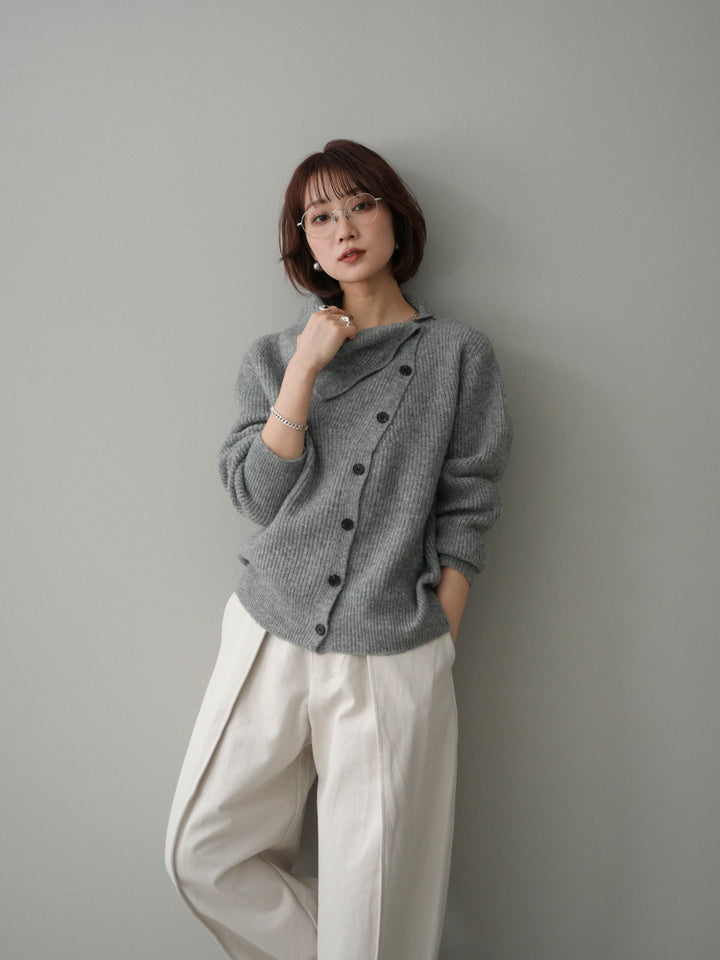 [SET]ハイネックデザインボタンニットカーディガン+選べるアクセセット(2set)