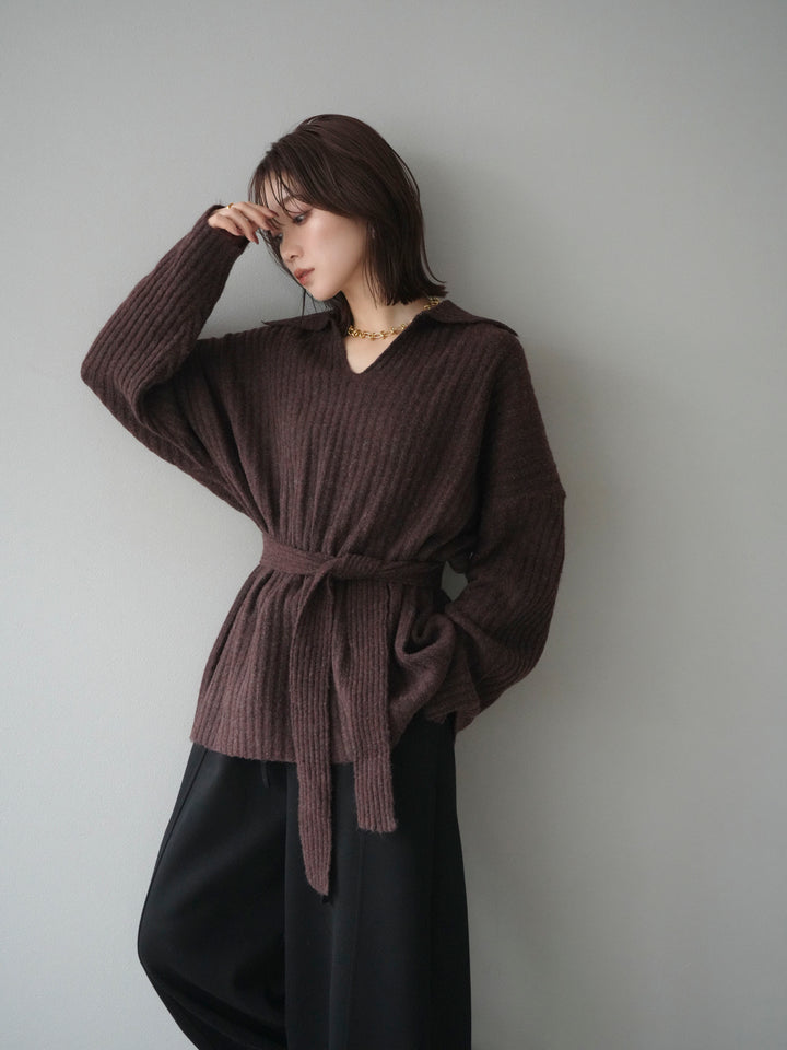 [予約]ワイドリブポロニットプルオーバー/brown