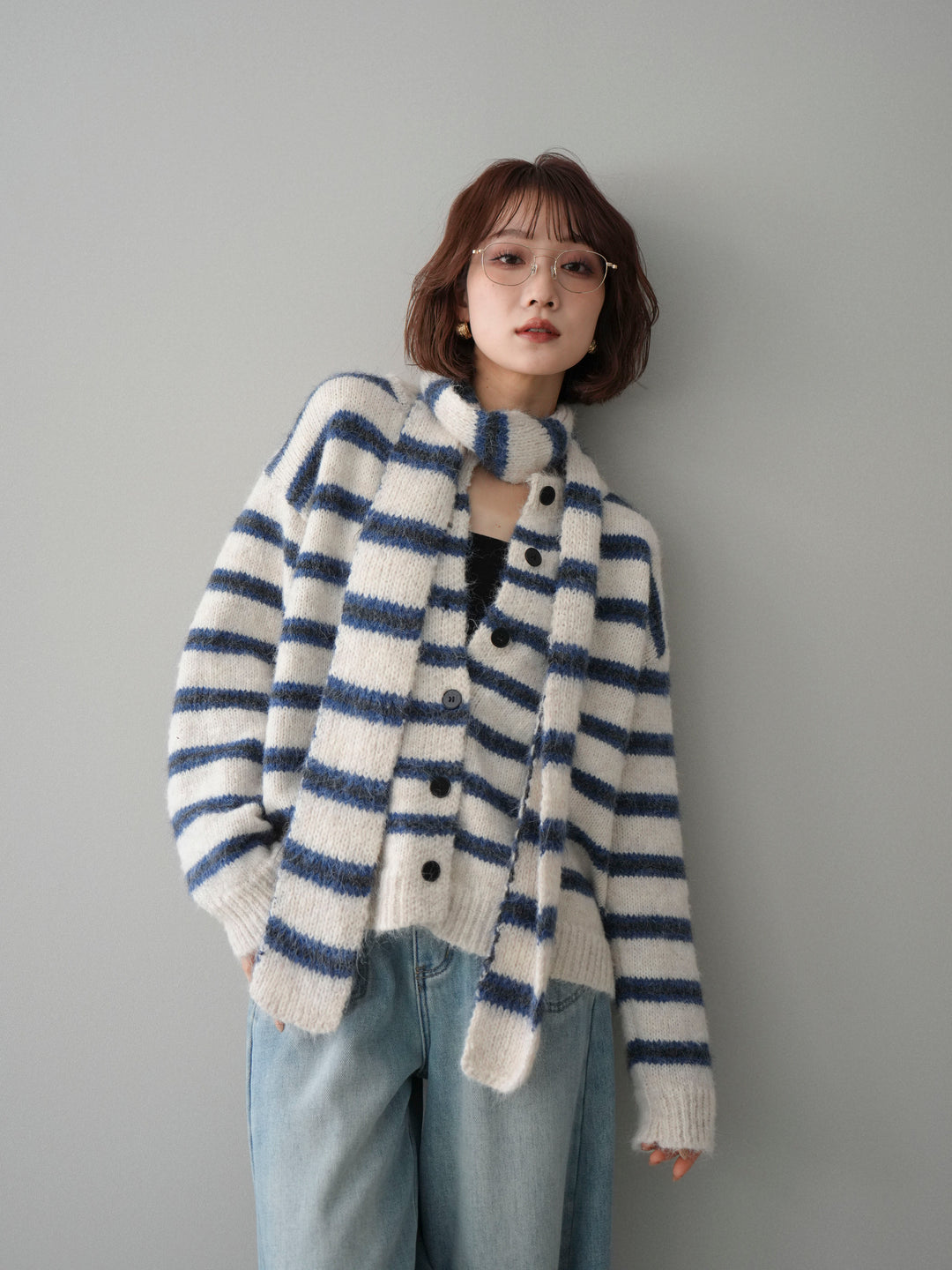 [SET]ボウタイ付きボーダーニットプルオーバー+ボウタイ付きボーダーニットプルオーバー(2set)