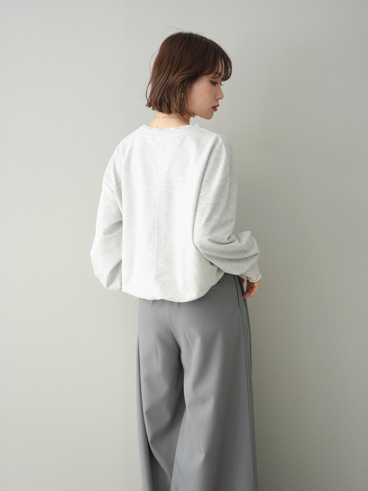 [予約]袖レースカットバルーンプルオーバー/oatmeal