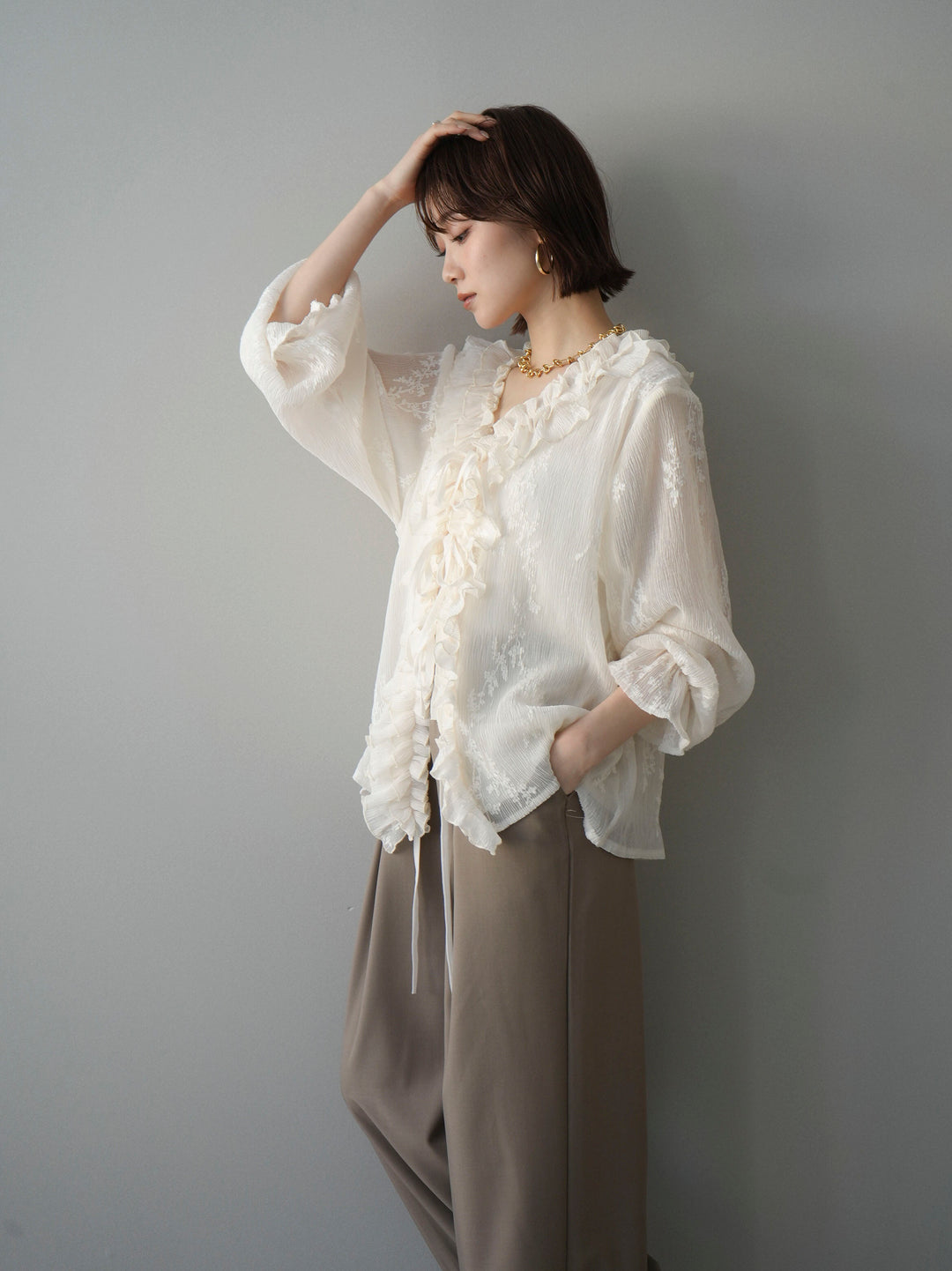 [予約]楊柳ラッフルフリルカーディガン/ivory