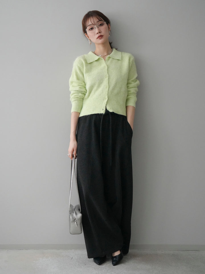[予約]モヘア衿付きボタンプルオーバー/lime