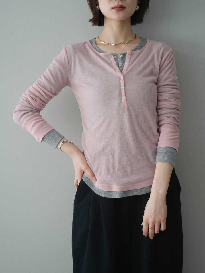 [予約]シアーリブヘンリーネックロンT/pink