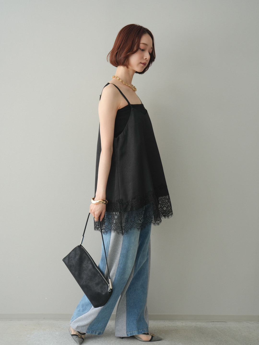 [予約]デニム切替スウェットパンツ/gray