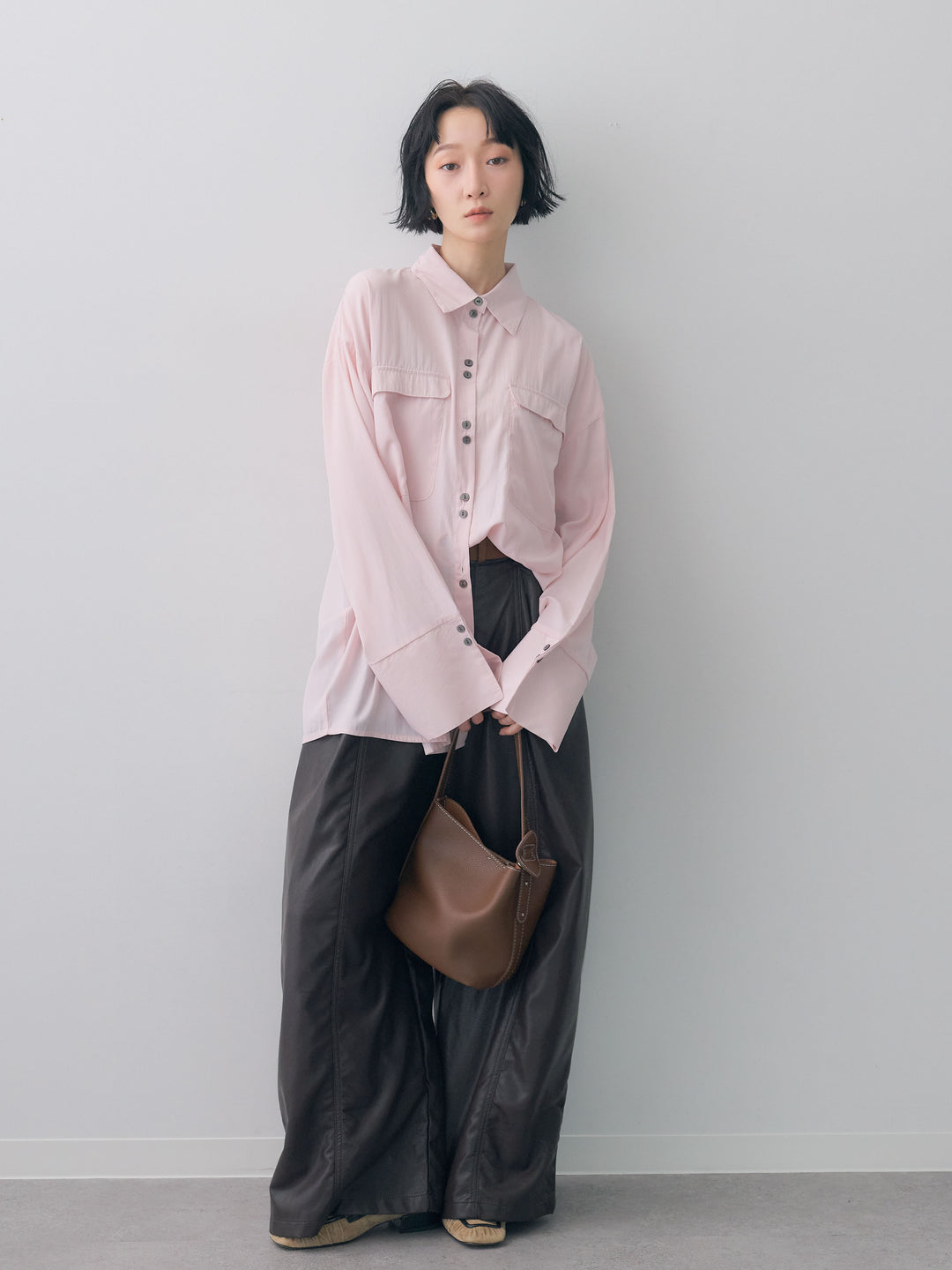 [SET]フェイクレザーワイドパンツ+フェイクレザーワイドパンツ(2set)
