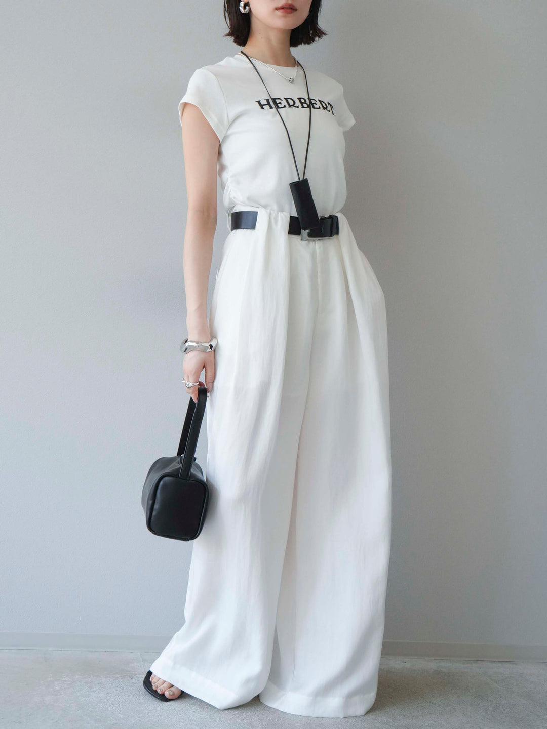 【預購】寬褲配大帶/象牙白