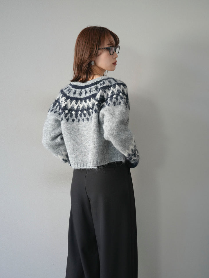 【着回しセット】[SET]求心柄クロップドニットカーディガン+ミックスヤーンペイズリー柄ニットカーディガン+ベルトループデザインワイドパンツ(3set)