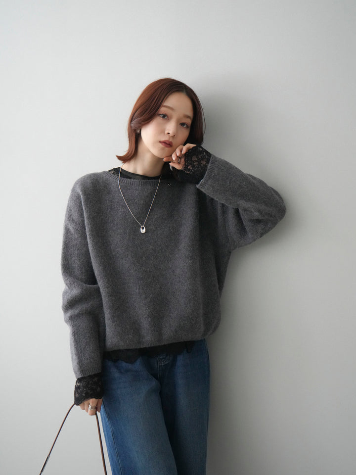 [予約]アンゴラタッチボートネッククロップドプルオーバー/charcoal