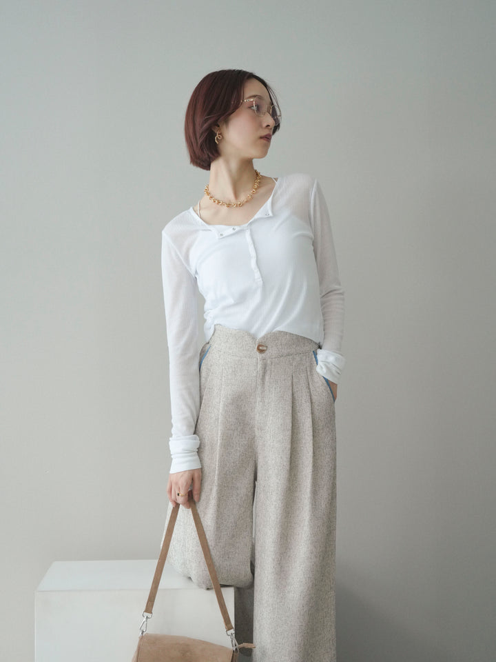 [予約]シアーリブヘンリーネックロンT/white