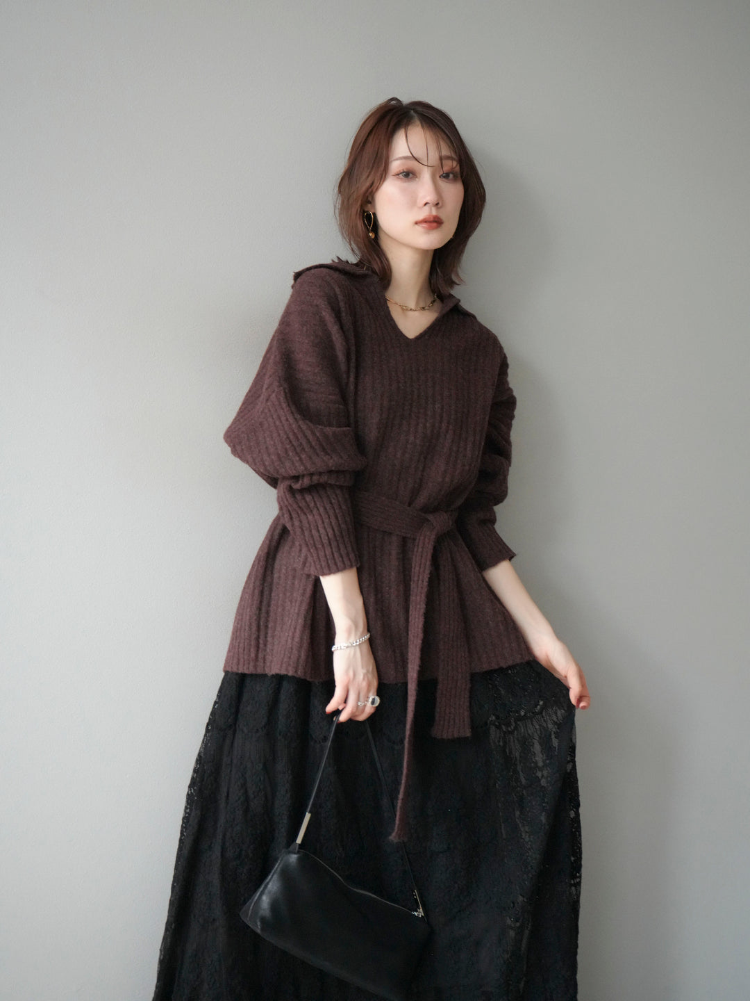 [予約]ワイドリブポロニットプルオーバー/brown