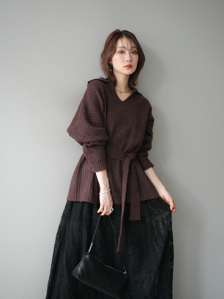 [予約]ワイドリブポロニットプルオーバー/brown