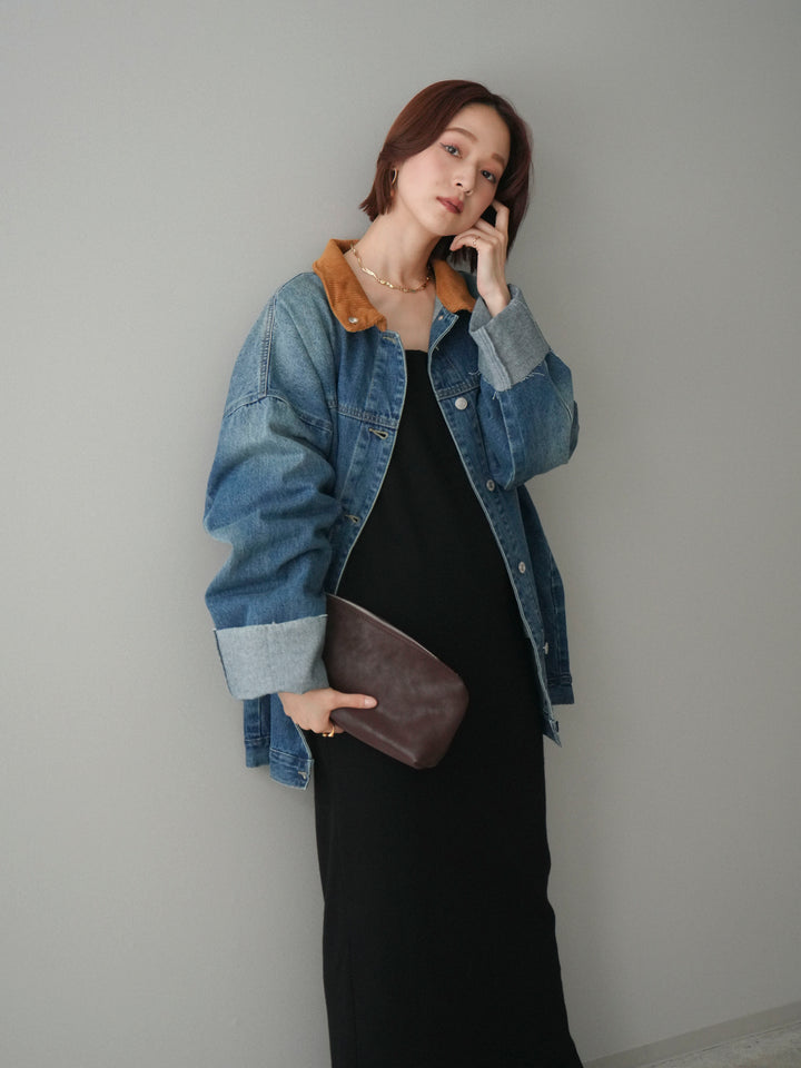 [SET]2WAYニットワンピース+コーデュロイ×デニムミドルジャケット(2set)