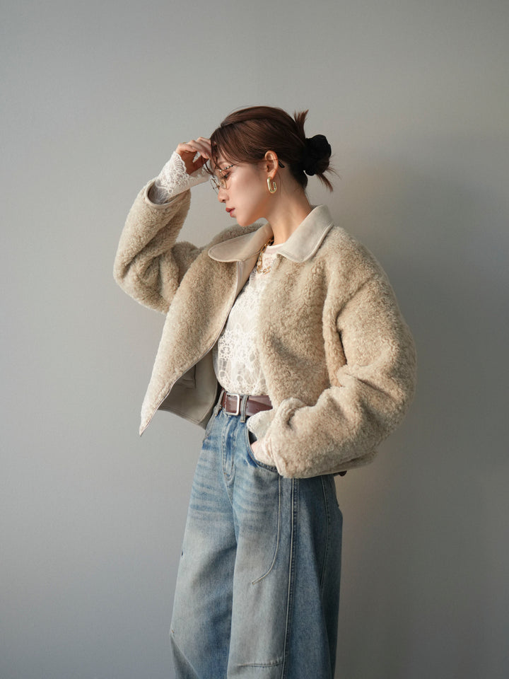 [予約]スエード襟ボアショートジャケット/beige