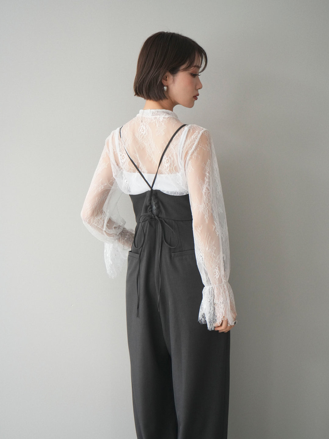 [予約]バックデザインサロペット/charcoal