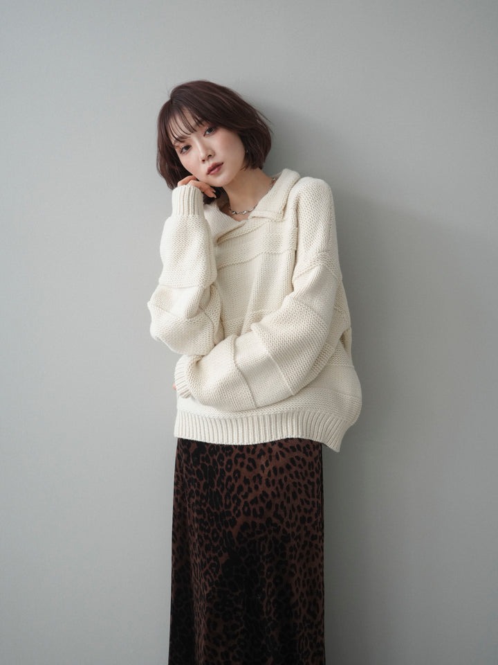 [SET]襟付きボーダー編みニットプルオーバー+襟付きボーダー編みニットプルオーバー(2set)