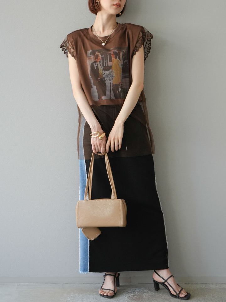 [予約]デニムドッキングスウェットスカート/ブラック