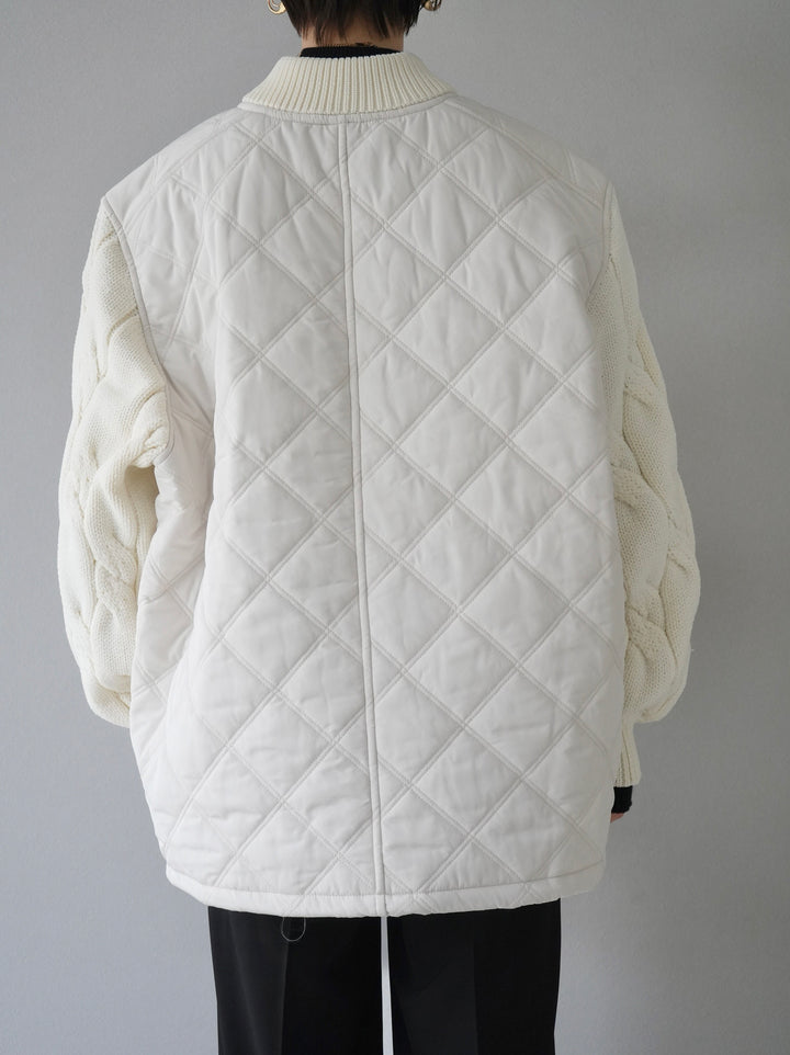 [Pre-order] Diamond Quilted Poly Woolly Sleeve Jacket/Ivory