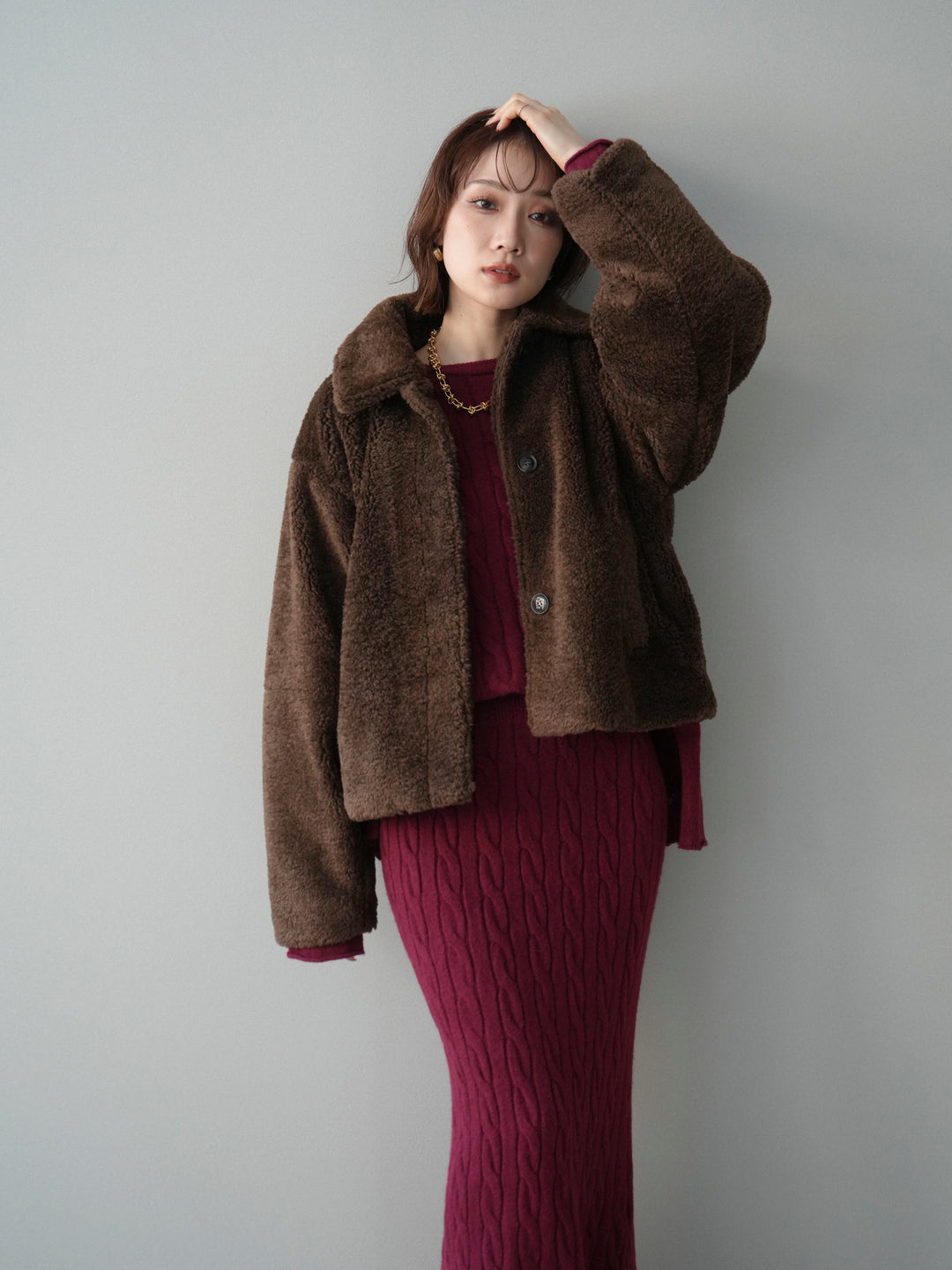 [SET]エコファーステンカラージャケット+選べるアクセセット(2set)