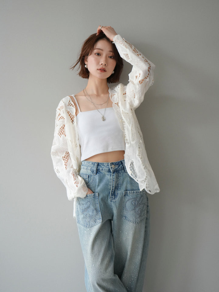 [予約]立体レーススカラップブラウス/white