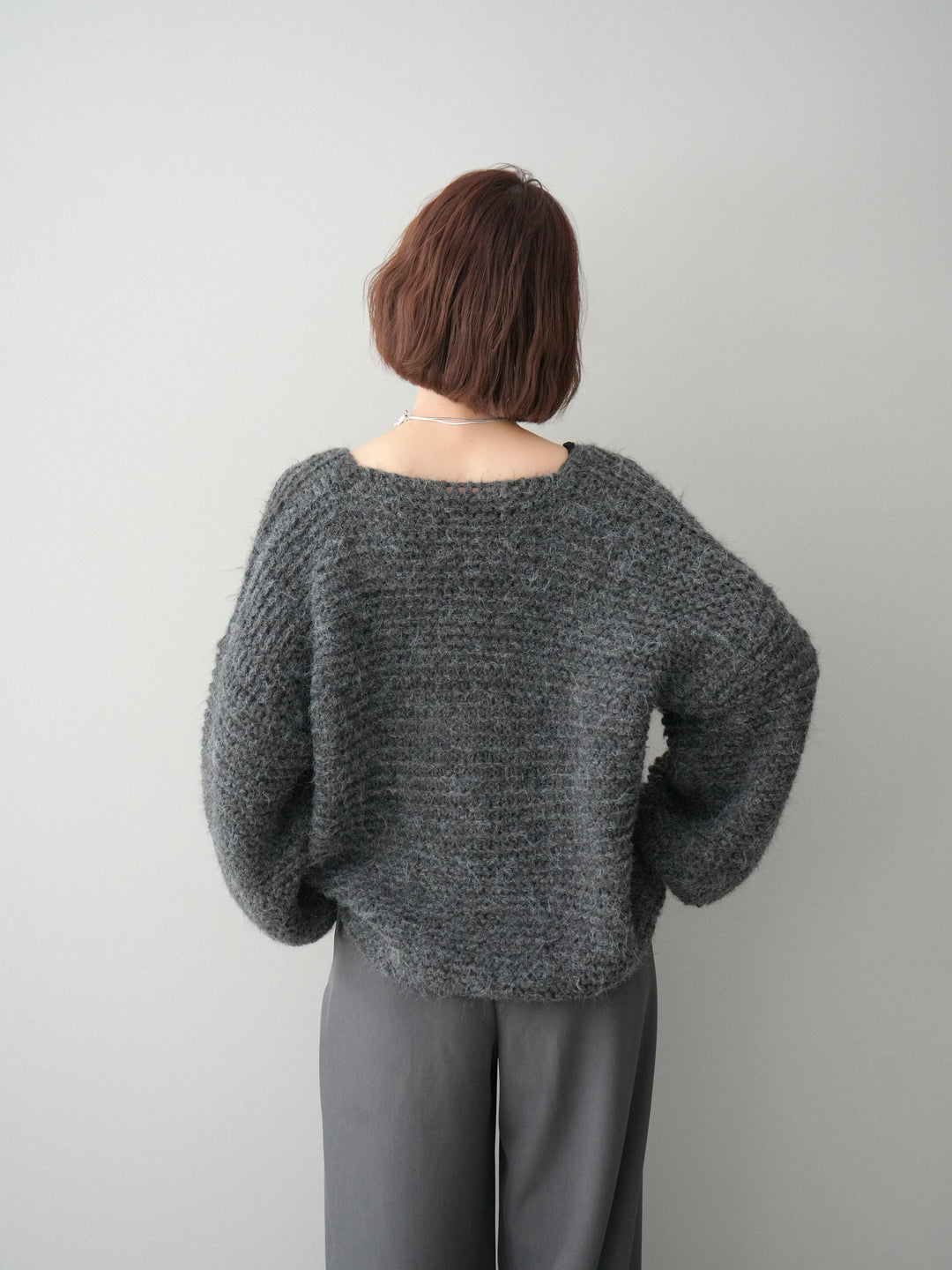 [予約]ワッフル編みシャギーニットプルオーバー/gray