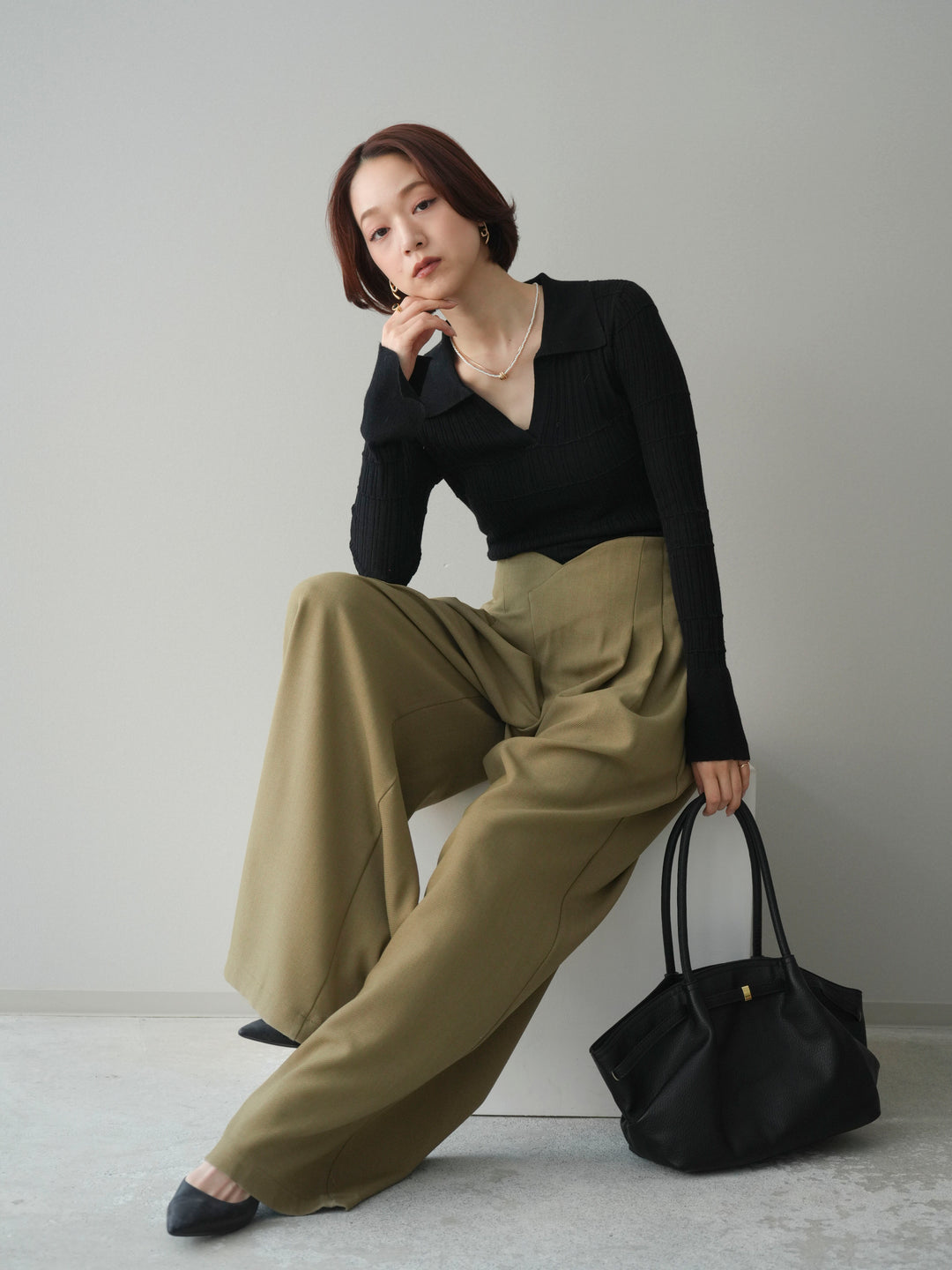 [予約]シアーリブスキッパーニットトップス/black