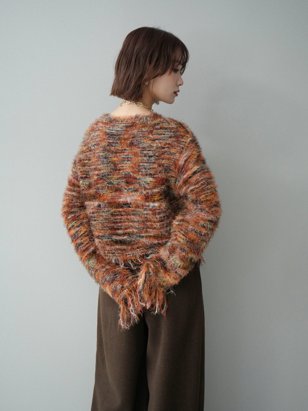 [SET]裾フリンジミックスヤーンシャギープルオーバー+ベルト付起毛コクーンパンツ(2set)