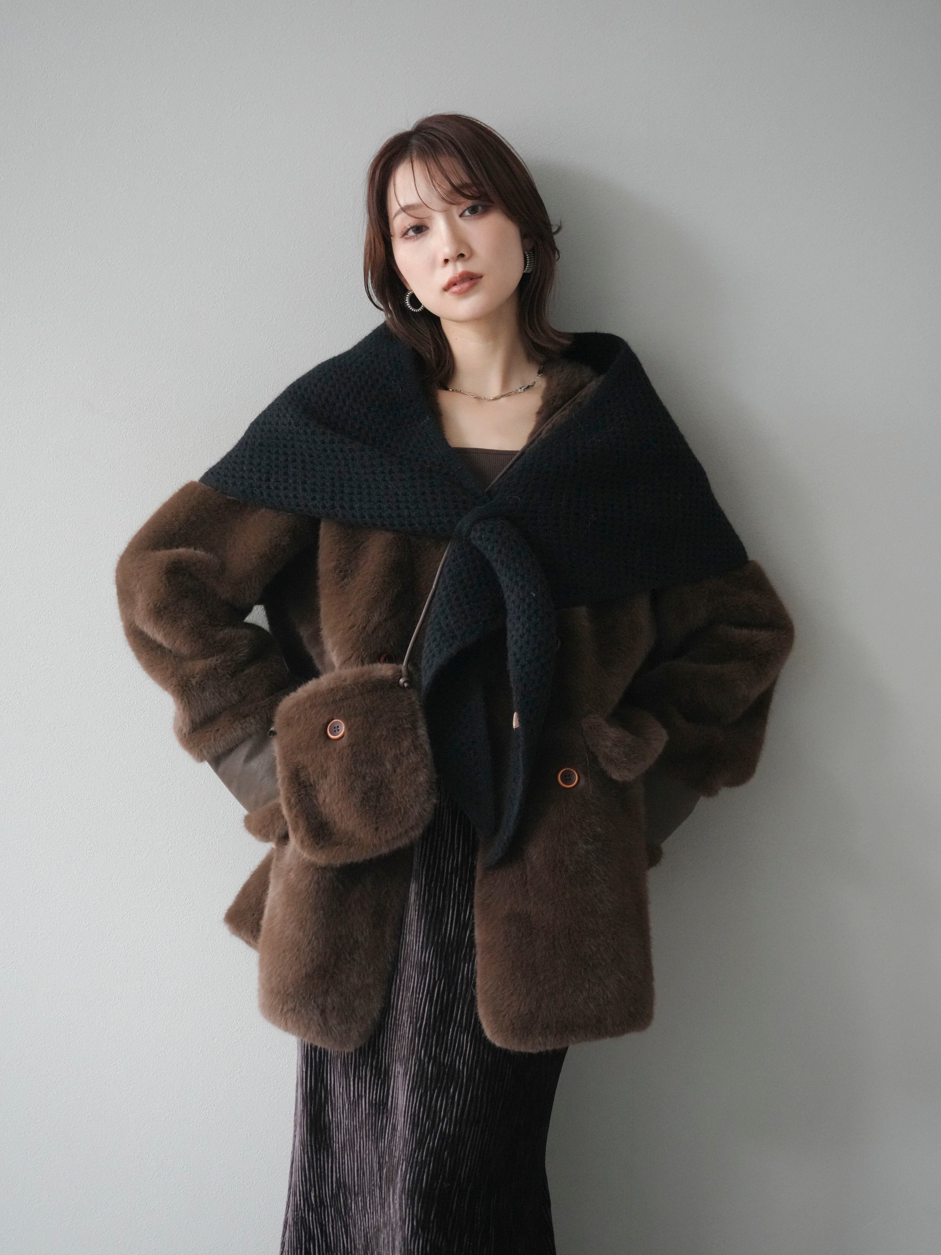 SET]バッグ付エコファーノーカラーコート+選べるアクセセット(2set