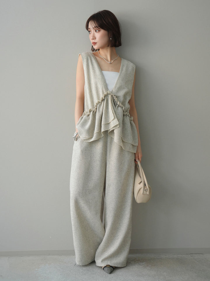 [SET]3WAYミックスツイードギャザーオールインワン+選べるアクセセット(2set)