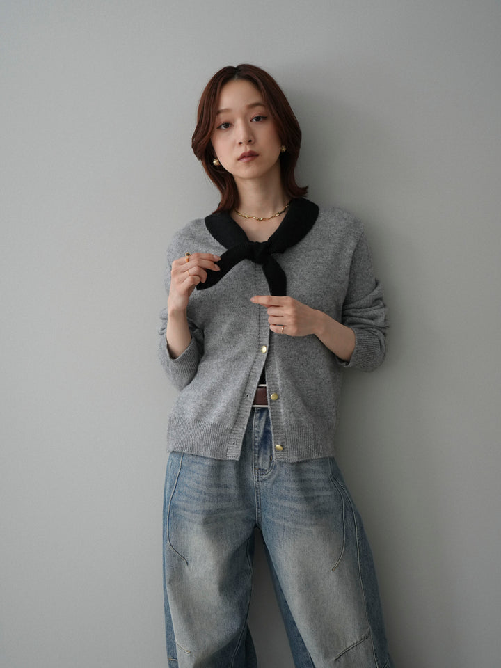 [予約]デザイン襟ニットカーディガン/gray