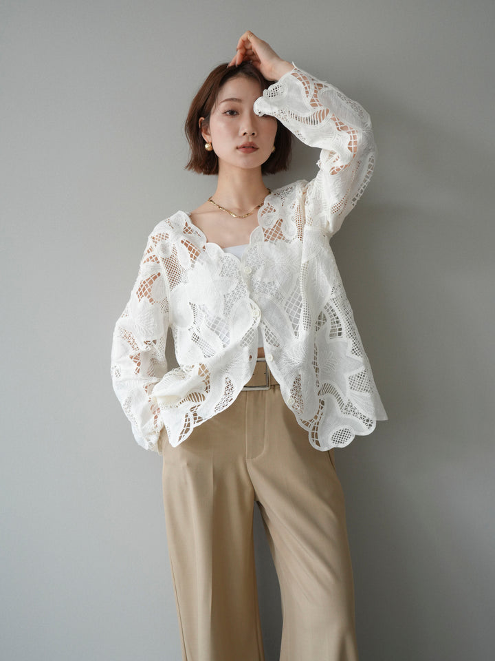 [予約]立体レーススカラップブラウス/white