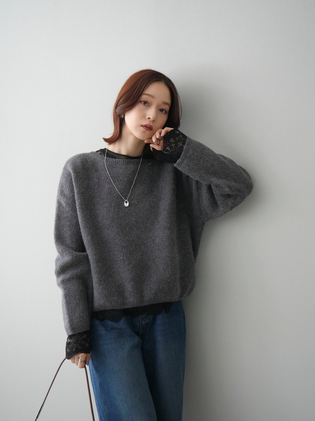 [SET]アンゴラタッチボートネッククロップドプルオーバー+チュールレーストップス(2set)