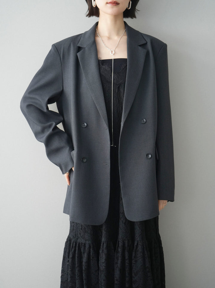 [SET]ギャザー切替レースキャミワンピース+ダブルブレストオーバージャケット(2set)