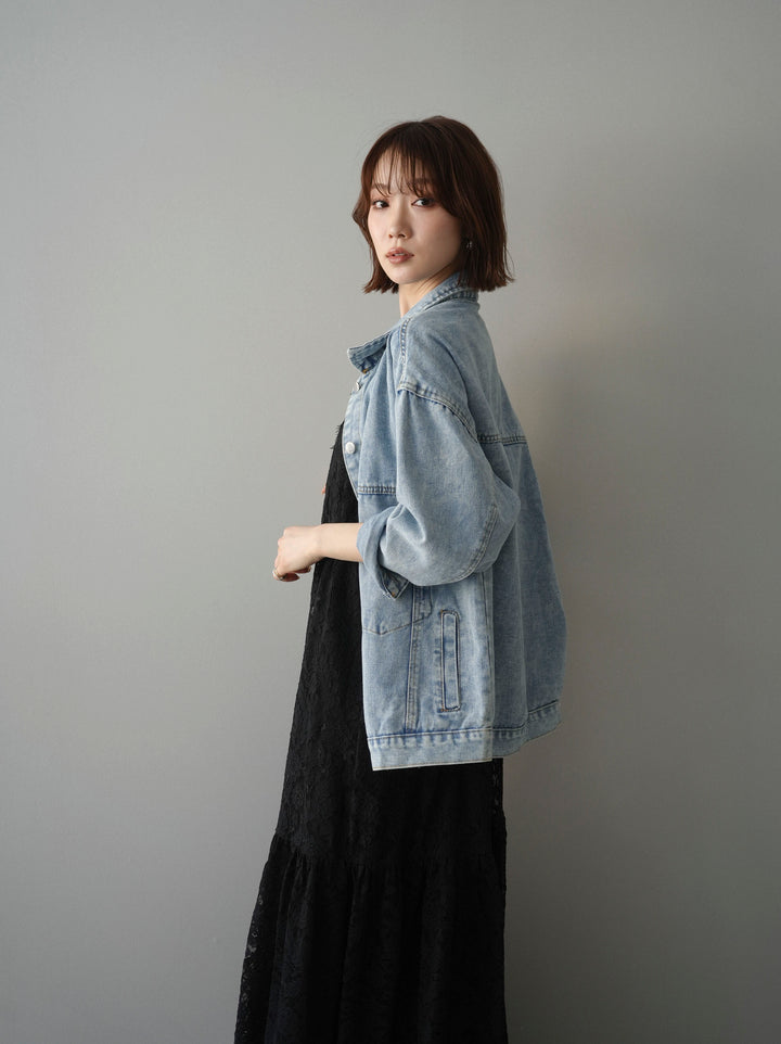 [予約]ギャザー切替レースキャミワンピース/black