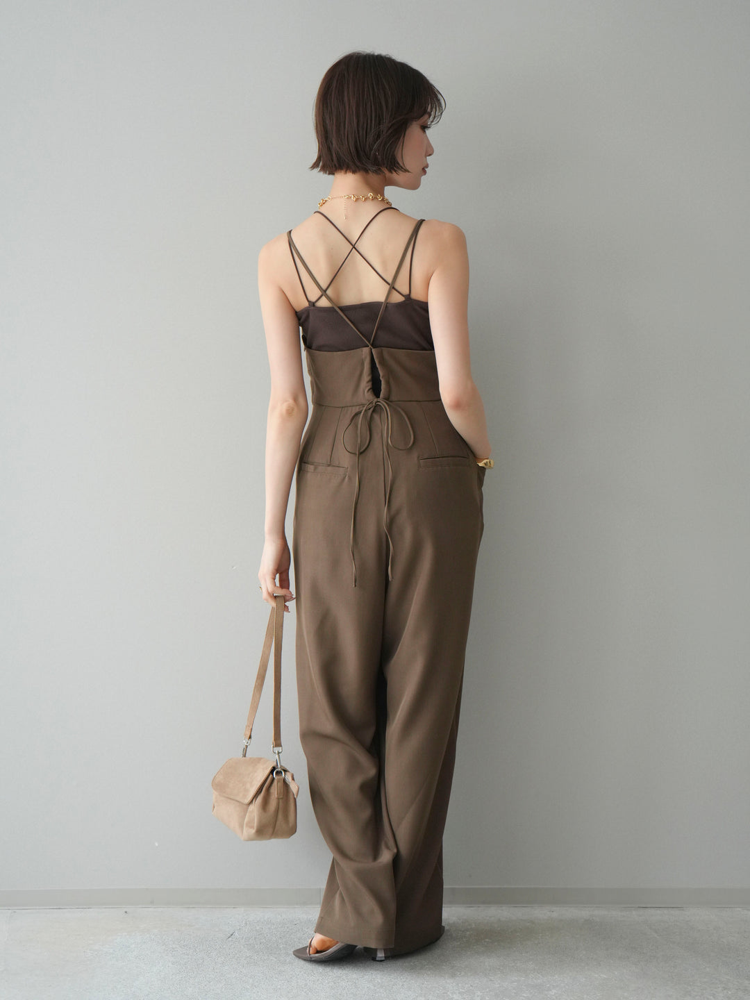 [予約]バックデザインサロペット/brown