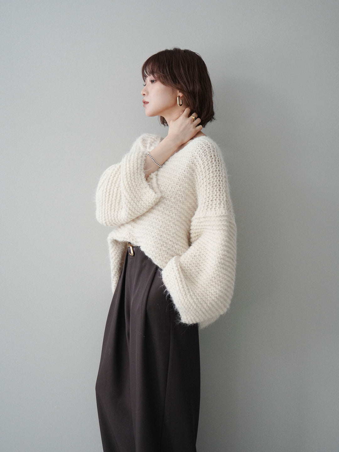 [SET]ワッフル編みシャギーニットプルオーバー+選べるアクセセット(2set)