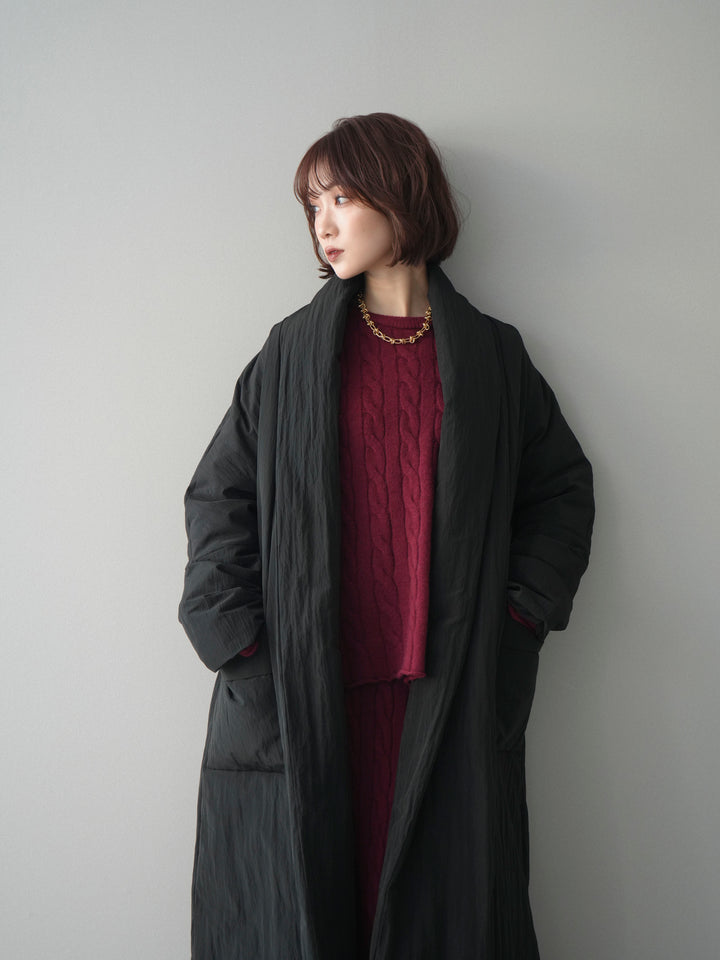 [SET]ストール付ケーブルニットプルオーバー&ロングスカートSET UP+ロングダウンコート(2set)