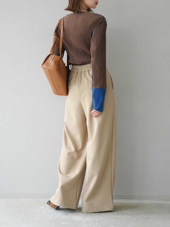 [予約]バイカラープリーツトップス/ブラウン