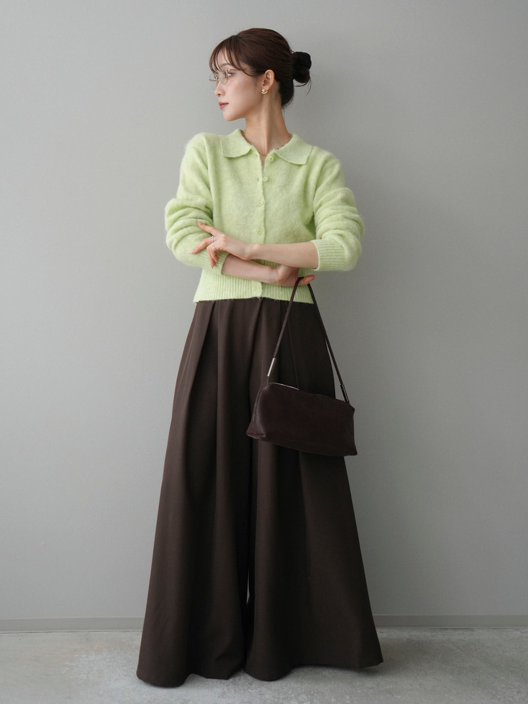 [SET]モヘア衿付きボタンプルオーバー+テープベルトタックバギーパンツ(2set)