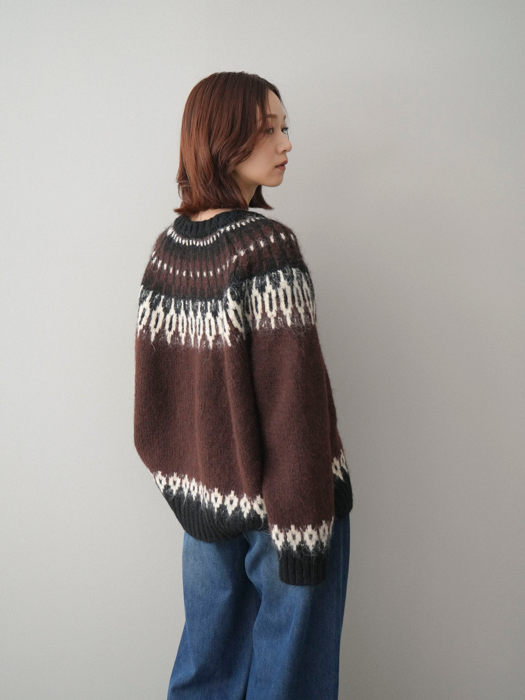 [SET]トグルボタン求心柄ニットカーディガン+裏起毛裾フリンジワイドデニムパンツ(2set)