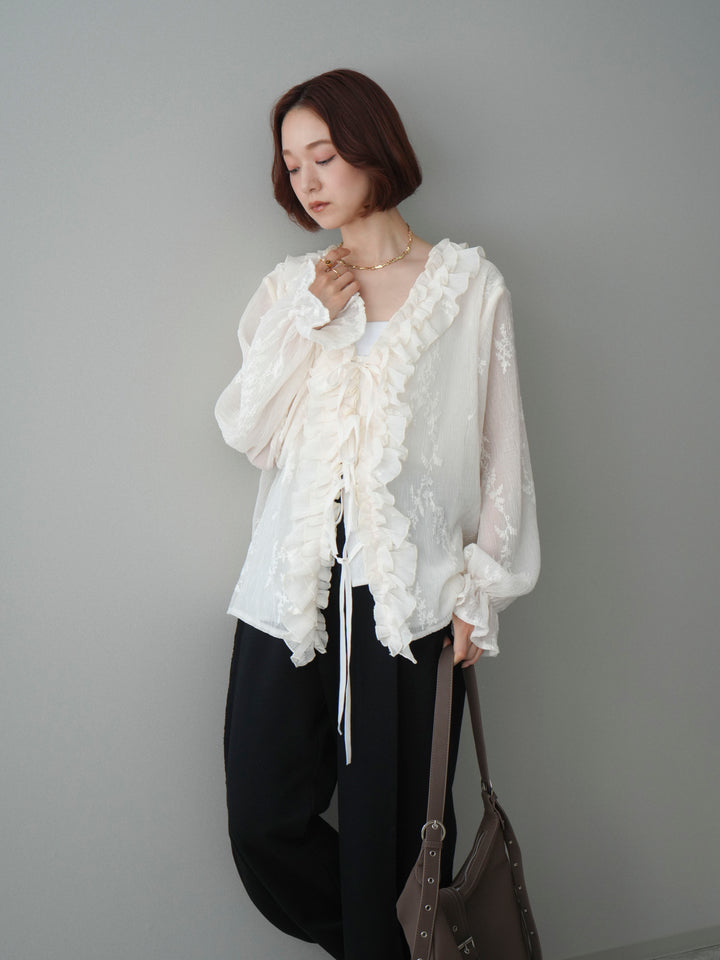 [SET]楊柳ラッフルフリルカーディガン+2WAYデザインスウェットパンツ(2set)