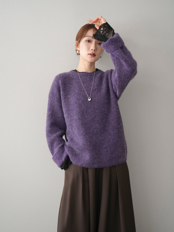 [SET]アンゴラタッチクルーネックニットプルオーバー+テープベルトタックバギーパンツ(2set)